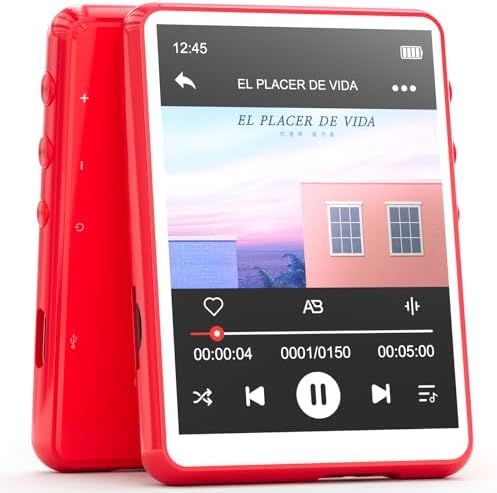 MECHEN 64GB MP3 Player Bluetooth 5.3 with 2.4&#34; Full Touch Screen，Portable Digital Music Player with Speaker，FM Radio, Line Recording, HiFi Lossless Sound, Support up to 128GB. (Red)