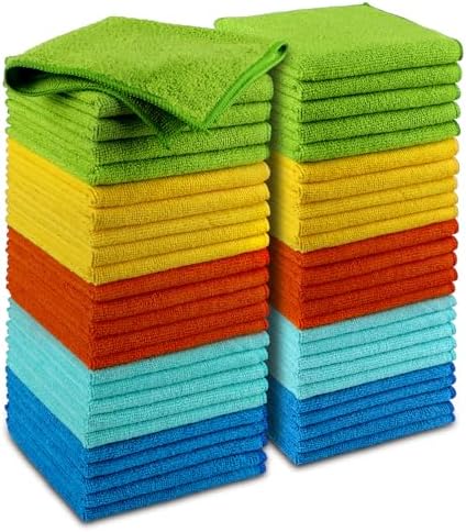 AIDEA Microfiber Cleaning Cloth, 50PK, Microfiber Towels for Cars, Premium Wash Cloths, Dusting Cloth Cleaning Rags, Absorbent Towels for SUVs, House, Kitchen, Window, Cleaning Supplies12×12&#34;