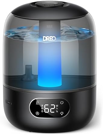 Dreo Humidifiers for Bedroom, 3L Top Fill 30H &amp; 26dB Quiet Runtime for Large Room, Cool Mist Ultrasonic Humidifier with Humidity Sensor, Night Light for Home, Baby, Nursery, Plants, 360° Nozzle, B