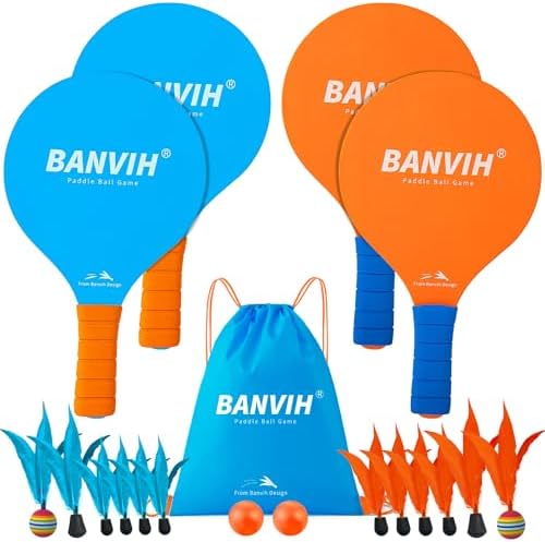 Banvih Badminton Set 4 Rackets, Paddle Ball Outdoor Games for Kids Teens Adults and Family, Sports Beach Toys - for Yard, Lawn, Camping Games Essentials