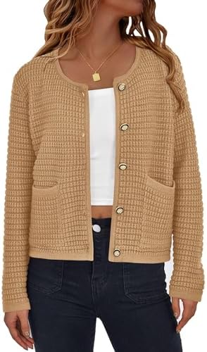 PRETTYGARDEN Women Knit Cardigan Sweaters Fall Fashion Long Sleeve Open Front Button Down Trendy Casual Jacket Winter Clothes