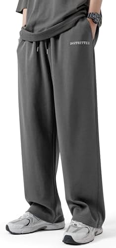 CARTBIKE Men&#39;s Cotton Sweatpants Loose Fit Baggy Straight Leg Sweat Pants for Men Open Bottom Lounge Yoga Pants with Pockets