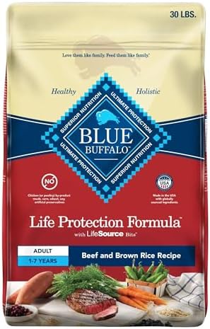 Blue Buffalo Life Protection Formula Adult Dry Dog Food, Helps Build and Maintain Strong Muscles, Made with Natural Ingredients, Beef &amp; Brown Rice Recipe, 30-lb Bag