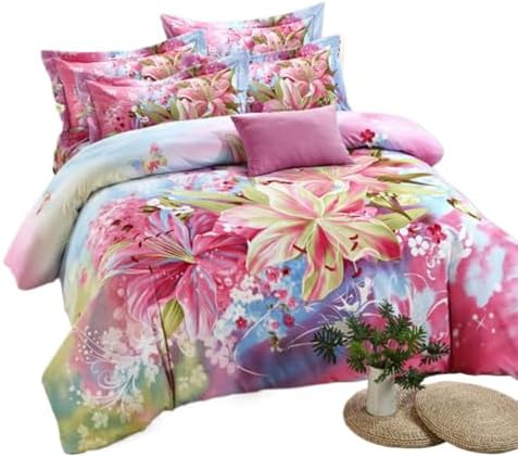 JUxiangW1412 New Chinese Ethnic Style Cotton Thickened Woolen 4Piece Quilt Cover Set Four Piece Set 1.8m Bed Double Cotton Comfort Cover Set, Bedding Set 2.0