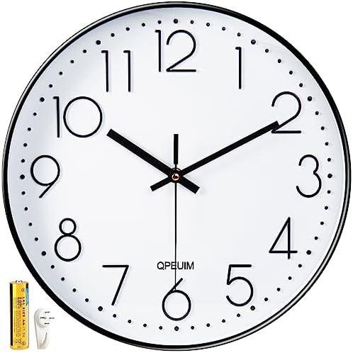 QPEUIM Wall Clock 12 inch (approximately 30.5 cm) Wall Clock, powered by a non ticking battery, with a three-dimensional dial and ultra quiet quartz movement, suitable for offices, classrooms, schools