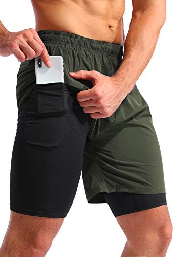 Pudolla Men\u2019s 2 in 1 Running Shorts 5&#34;\/7&#34; Quick Dry Gym Athletic Workout Shorts for Men with Phone Pockets