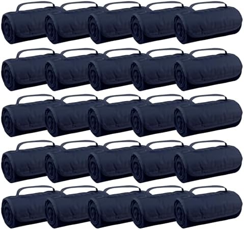 Gifts by Design 25 Ct of Roll-Up Blankets for Camping, Travel, Outdoors, Beach, Picnics \u2013 Dark Blue \u2013 Hook + Loop Closure for Easy Use in Cars &amp; on Airplanes \u2013 Customizable for Prom