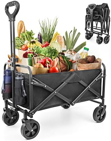 NEOTEC Collapsible-Folding-Wagon - Wagon Cart Heavy Duty Foldable Outdoor Utility with Silent Universal Wheels, Adjustable Handle for Camping