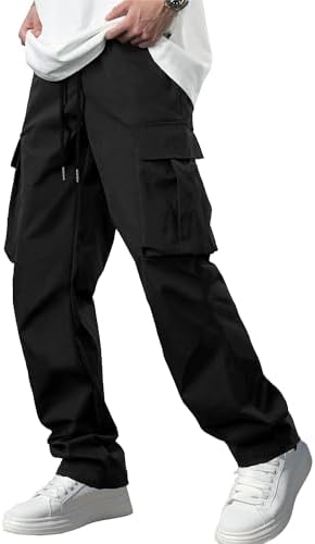 Comdecevis Men&#39;s Casual Cargo Pants Workout Joggers Stretch Sweatpants Hiking Drawstring Tactical Pants with Multi Pockets