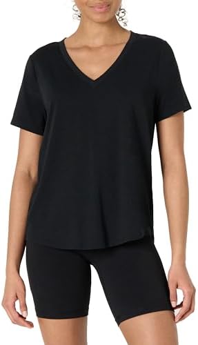 Amazon Essentials Women&#39;s Active Soft Cotton Relaxed Fit V-Neck Short Sleeve Lightweight Yoga Workout T-Shirt