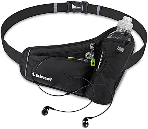 Labeol Waist Pack, Waterproof Hydration Belt with Water Bottle Holder, Adjustable Fanny Pack for Running, Hiking, Walking, Cycling, Black