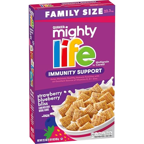 Quaker Mighty Life Multigrain Cereal, Strawberry Blueberry Bliss, Immunity Support, 22.3 Oz Family Size