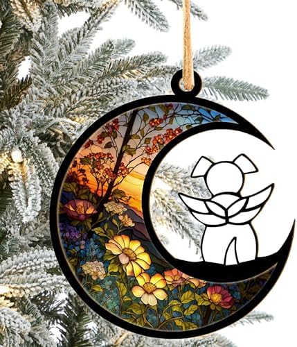 LOVELYPOD DIY Dog Ornament Suncatcher Memorial Gifts for Dog Lovers, A White Dog with Wings on Window Hangings Suncatcher, Loss of Dog Sympathy Gift, Remembrance Gifts in Memory Dog (4 Inches)