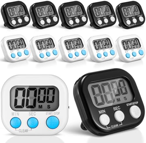 Xuhal 12 Pieces Digital Kitchen Timer Bulk, Small Magnetic Timers for Classroom, Digits Stopwatch Clock Timer for Cooking Baking Sports Games Office, Not Including Battery (Black,White)