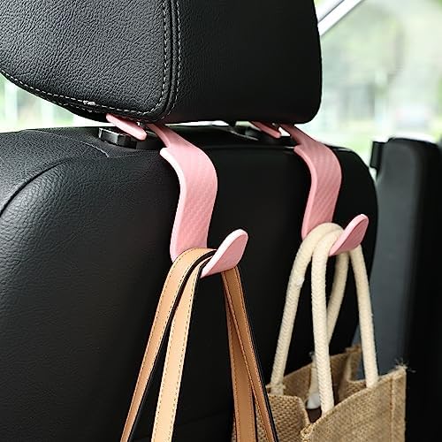 Toiyason Car Seat Headrest Hook Universal Vehicle Seat Hook Hangers Interior Storage Organizer for Purse Handbag Coats Umbrellas Grocery Bags 4 Pack Pink