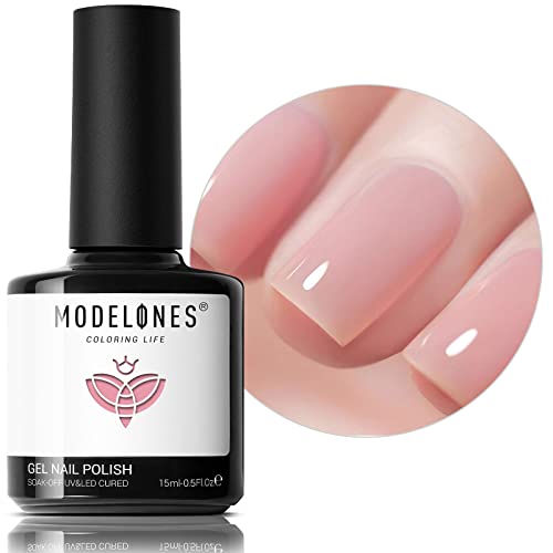 modelones Pink Gel Nail Polish, 15 ML Nude Pink Gel Polish Sheer Neutral Color Jelly Summer Natural Translucent Soak Off U V Soap Nails for Nail Art French Manicure at Home