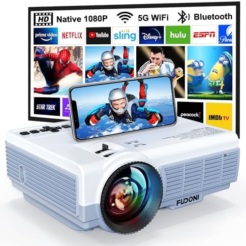 Projector with WiFi and Bluetooth, FUDONI Upgrade Projector Native 1080P 14000L 4K Supported, Portable Movie Outdoor Projector for Home Theater, Compatible w HDMI\/USB\/TV Stick\/Laptop\/iOS Android P