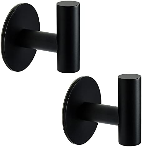 Self Adhesive Towel Hook Matte Black Coat Hook Brushed Nickel SUS304 Stainless Steel Heavy Duty Waterproof Towel Robe Clothes Hook Holder for Bathroom Kitchen Office Hotel Pool Wall Mounted Hook-2Pack