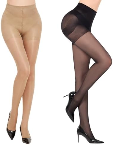 Aaronano 2 Pairs Control Top Pantyhose for Women, 40 Deneier Sheer Tights Tummy Control Stockings with Rip Resistant Toes