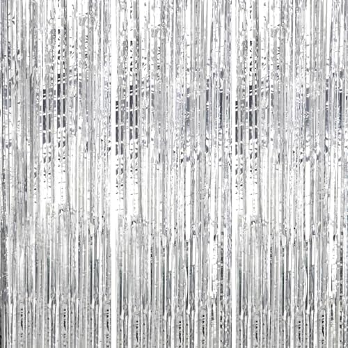 DECOCKRAT 3 Pack Foil Fringe Backdrop - Silver Shiny Tinsel Curtains for Party Decoration\/Photo Booth Props - 3.3x8.2 FT Metallic Foil Backdrop for Birthday, Wedding, Graduation, Christmas.