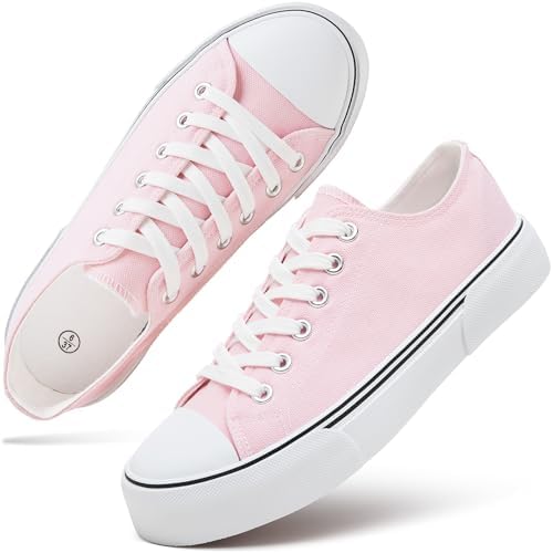 hash bubbie White Sneakers for Women Low Top Canvas Shoes Womens Canvas Sneakers Women&#39;s Fashion Sneakers Slip on Casual Tennis Shoes