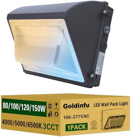 150W LED Wall Pack Light with Photocell, 4000\/5000\/6500K 3CCT, 80\/100\/120\/150W Selectable, 22500LM Outdoor Wall Pack LED Exterior Light for Building Yard Warehouse, DIM, 100-277VAC, ETL Listed