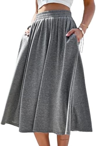 SOFIA&#39;S CHOICE Skirts for Women Midi Length A Line Swing Flowy Skirt with Pockets