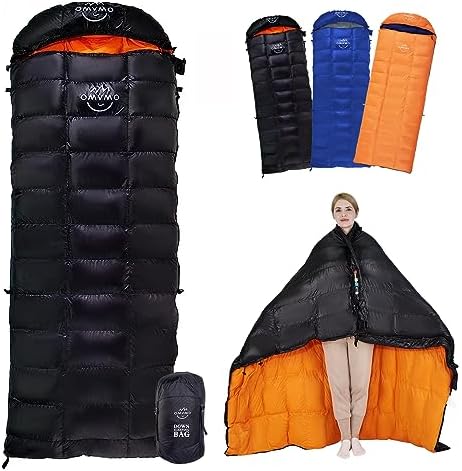 OMVMO -10°F 0°F 10°F 15°F Down Sleeping Bag for Adults,800\/650 Fill Power,Ultralight Wearable 4 Season Cold Weather Rectangle Sleeping Bag for Camping Hiking,Can be Used as a Down Blanket or Cloak