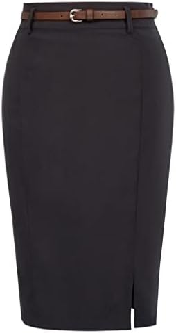 Kate Kasin Women&#39;s Bodycon Pencil Skirt with Belt Solid Color Hip-Wrapped