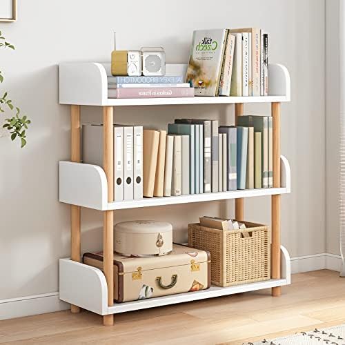 OSCHF 3-Tier Wooden Open Bookcase - Modern Display Bookshelf with Top Edge and Solid Wood Frame for Home and Office, Storage Cabinet, Warm White