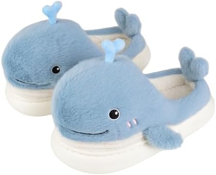 XIXITIAO Cute Animal Slippers,Fuzzy Cartoon Kawaii Whale Slippers,Plush House Shoesfor Women Men Indoor Fluffy Winter Slides