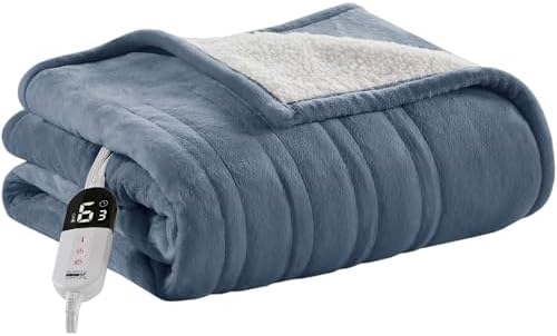 Degrees of Comfort Heating Blanket \\ u0 Single bed size Soft Sherpa and flannel electric blanket, 6-speed heating setting, 0-hour automatic shutdown, overheat protection, ETL certification, 57.48 cm 