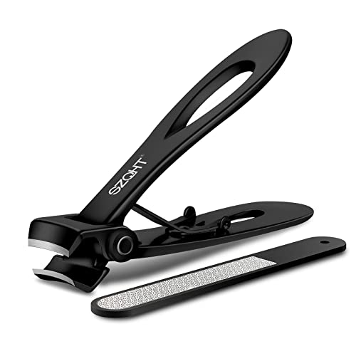 SZQHT Ultra Wide Jaw Opening Nail Clippers Set, Toenail Clippers for Thick Nails, Heavy Duty Nail Cutter, Stainless Steel Toe Nail Clippers for Seniors, Men &amp; Women Manicure,Pedicure,Big(Black)
