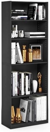 FURINNO JAYA Simply Home 5-Shelf Bookcase, 5-Tier, Black