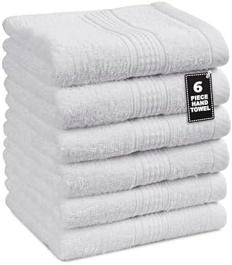LANE LINEN 6 Pack Hand Towels (16&#34;x28&#34;) - Spa &amp; Hotel Quality - 100% Cotton, Ring Spun - Quick Dry, Ultra Soft &amp; Absorbent - Used for Salon, Gym, Bathroom, Beauty - Pre Shrunk - White 