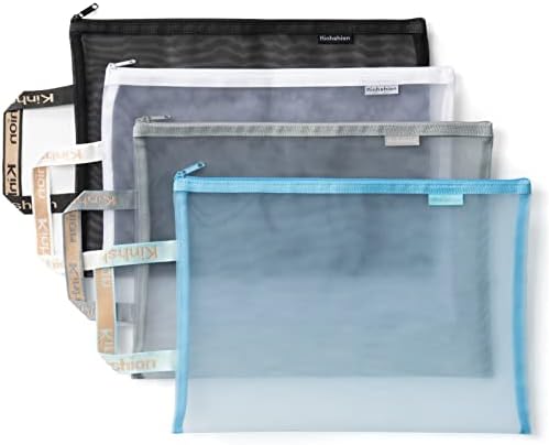 Mesh Zipper Pouch, Lightweight Nylon File Folders, A4 Document Organizer Clearly Visible Mesh Zip Bag, Suitable for School Office Travel Supplies (Single-Layer Mesh)
