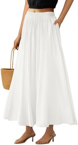 PRETTYGARDEN Women's Long Skirt 2025 Summer Fashion Wrinkled High Waist Casual Elegant Skirt Strap Pocket