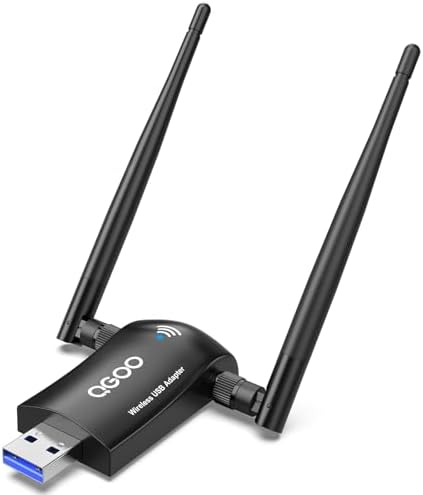 Wireless WiFi Adapter for Desktop PC - QGOO AC1300Mbps USB 3.0 Network Dongle with 5dBi High Gain Dual Antennas, 2.4GHz\/5GHz Dual Band for Laptop Computer Compatible Windows11\/10\/8