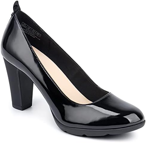 JENN ARDOR Women&#39;s Pumps Closed Round Toe Block High Heels 3 inch Leather Pump Shoes