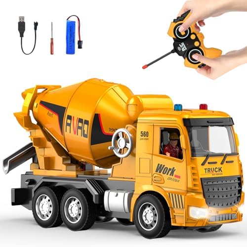 MQDMINI Cement Mixer Toy Truck - Children&#39;s Remote Control Truck, Toy Cement Mixer Rechargable Hydraulic Car for 6 7 8 9 Year Old Boys Girls, Educational Toys Birthday Gifts for Kids