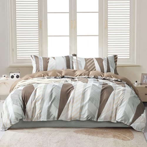 SAPHREAS Brown Geometric Pattern Duvet Cover Set Twin Size 2pcs Microfiber Bedding Comforter Cover Set 1 Duvet Cover 1 Pillow Sham (No Duvet Insert)