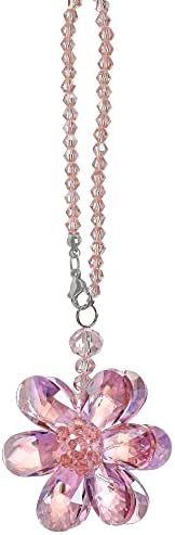 Crystal Flower Car Rear View Mirror Pendant - Pink Crystal Beads Charm Decor for Women Interior