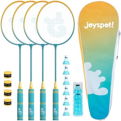 Badminton Rackets Set of 4 for Outdoor Backyard Games,Including 4 Rackets, 6 Nylon Shuttlecocks, 4 Replacement Grip Tapes and 1 Carrying Bag, Lightweight Badminton Racquets for Kids Adults Beginners