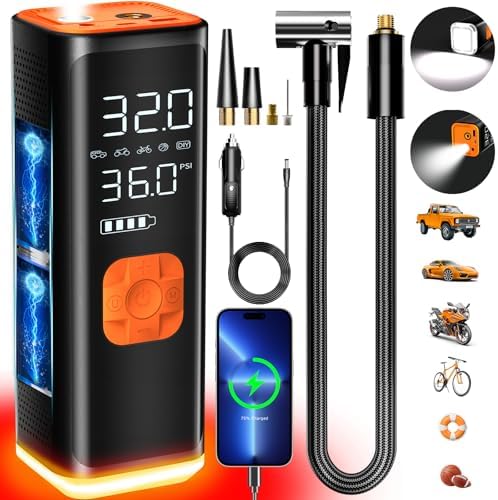 VIL Tire Inflator Portable Air Compressor, 12V DC Air Pump for Car Tires, 150PSI Portable Air Compressor with Pressure Gauge\/LED Light, 20000MAH Portable Tire Inflator for Car, SUV,Pickup Truck,Moto