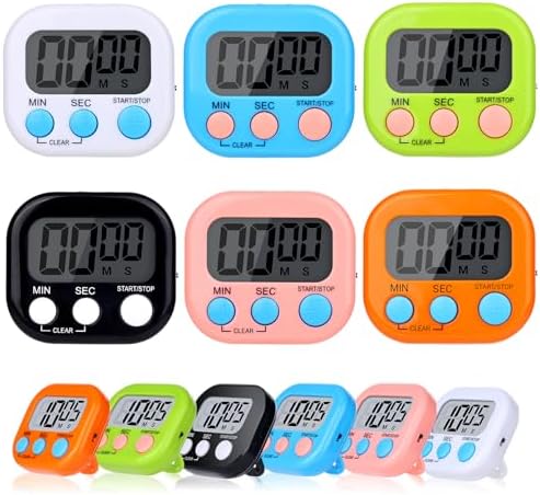 12 Pack Digital Kitchen Timers for Cooking, Small Magnetic Countdown Classroom Timers for Teachers Kids, Big Digits Loud Alarm Backing Stand Timer for Kitchen, Shower, Study, Work, Exercise Training