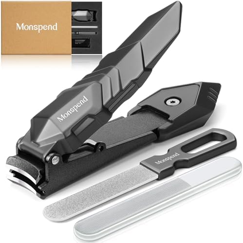 Monspend Nail Clippers with Catcher \u2013 No Splash Nail Cutters Fingernail and toenail Clippers for Thick Nail， Stainless Steel Fingernail Cutter for Men Women，Custom Flannelette Bag Storage
