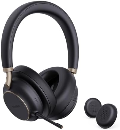 Yealink BH76 Plus UC Wireless Headset for Work, Bluetooth Headsets with Microphone Active Noise Cancelling, Retractable Mic Arm, ANC Business Headsets for Teams Zoom Meeting Call, Switchable Earpads