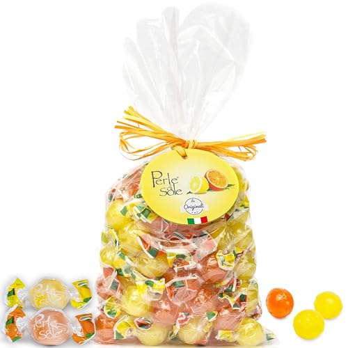 Perle di Sole Italian Hard Candy - Assorted Orange &amp; Lemon Drops with Fizzy Filling (17.6 oz  500 g) Italian Candy Individually Wrapped - Citrus Candy