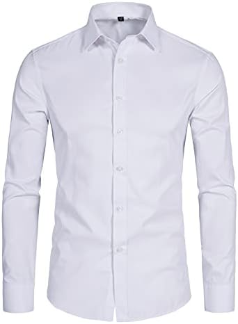DELCARINO Men&#39;s Long Sleeve Button Up Shirts Solid Slim Fit Casual Business Formal Dress Shirt