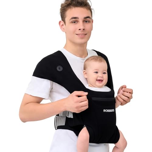 ROBIBERS Baby Carrier Newborn to Toddler - Wrap Baby Carrier for 7-50 lbs, M-Shaped Sitting Posture, Toddler Carrier with Soft Fabrics for Front and Back Carrying, Black